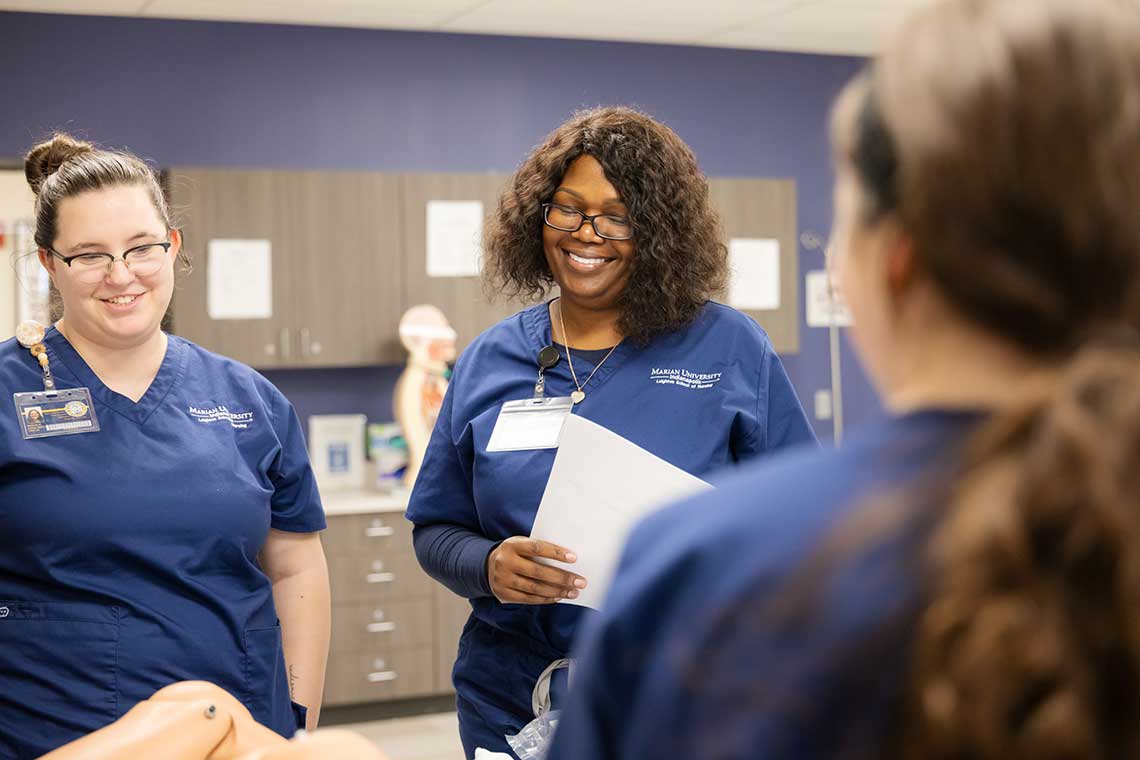 Marian nursing students in lab
